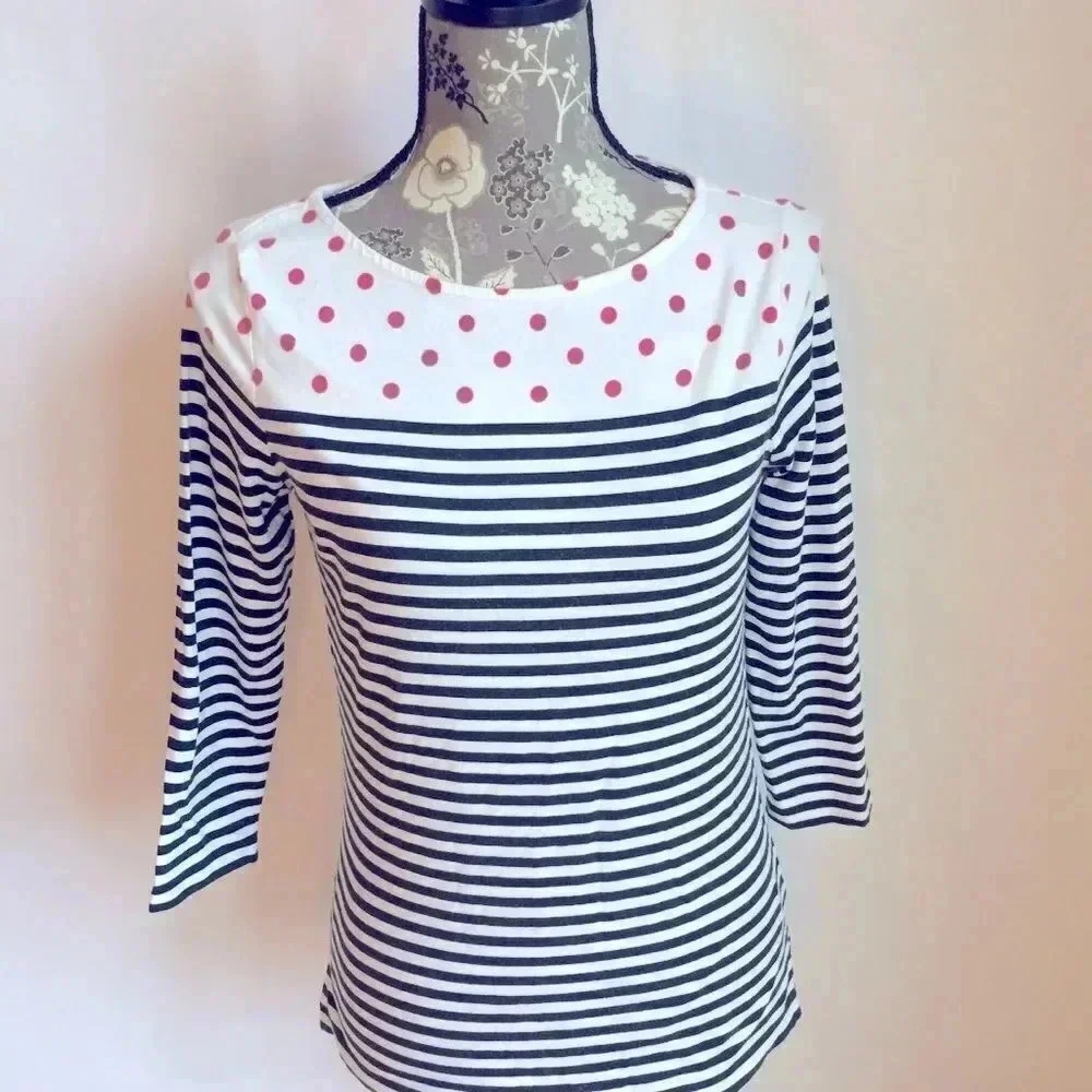 ELLE striped/polka dot top, 3/4 sleeve XS - Picture 1 of 5